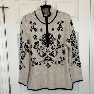 North style Black  & Cream Patterned Half-Zip Women's Sweater